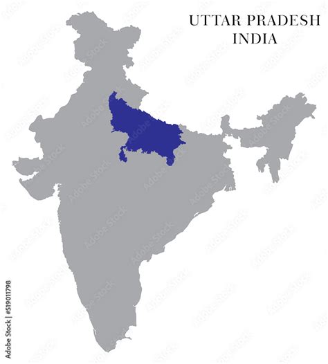 Uttar Pradesh Highlighted In India Map Vector Illustration Stock Vector