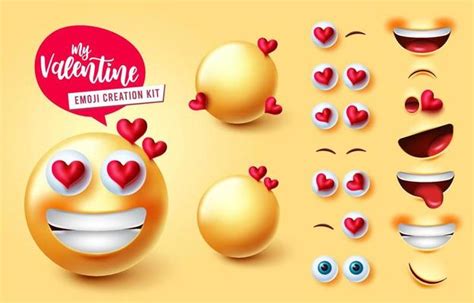 Emoji Creator Vector Set Design Emoticon D In Love And Happy