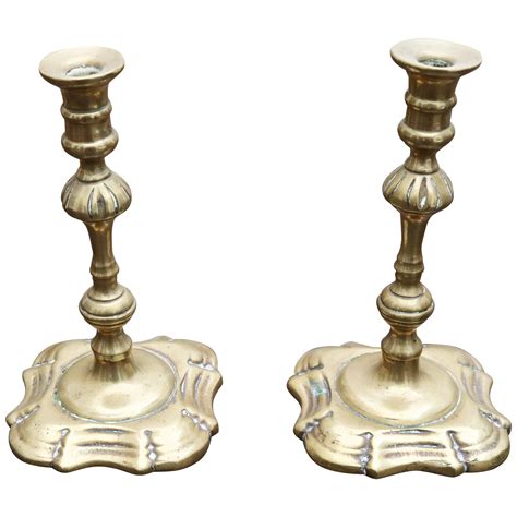 Pair Of Early 18th Century French Or English Faceted Brass Candlesticks For Sale At 1stdibs