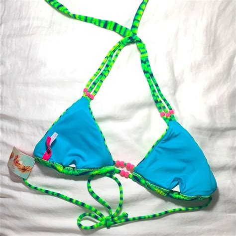 Victoria S Secret Swim Victorias Secret Beach Sexy Halter Bikini Top Striped Neon