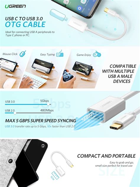 Ugreen Usb C Male To Usb 30 A Female Cable White Au