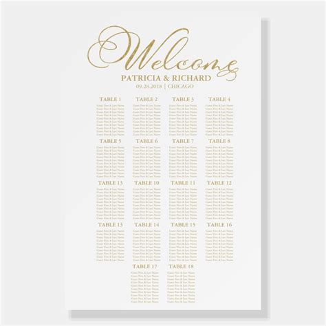 Gold Foil 1 Tables Wedding Seating Chart Foam Boar Foam Board Zazzle