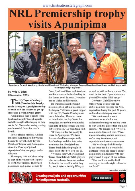 Nrl premiership trophy visits apunipima by Stephen Hagan - Issuu