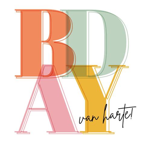 Verjaardagskaart Bday Typografie Trendy Kleuren Kaartje Go