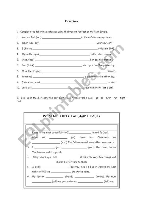 Past Simple And Present Perfect Esl Worksheet By Mexe