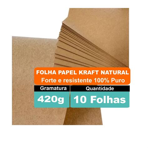 Papel Grosso Para Artesanato - 10 Folhas Kraft Natural Puro Pardo 66x96cm 420g Papel Grosso Artesanato ...
