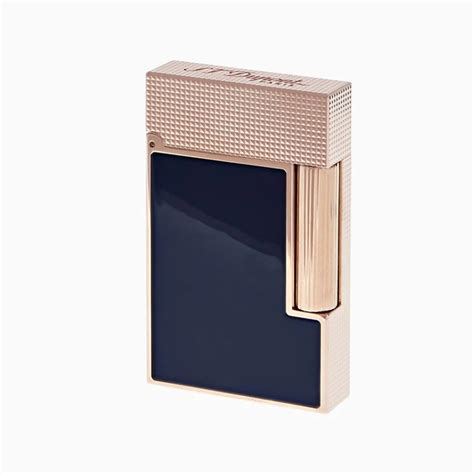 St Dupont Ligne 2 Micro Diamond Head Rose Gold And Blue Lacquer Lighter