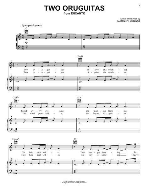 Two Oruguitas From Encanto By Lin Manuel Miranda Sheet Music For