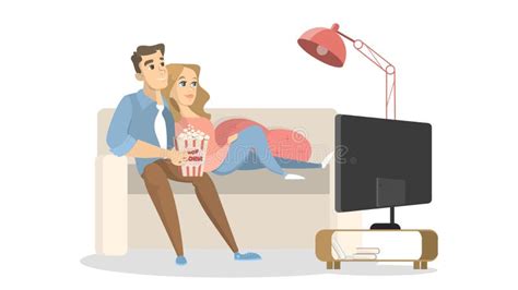 Couple watching TV. stock vector. Illustration of background - 110302197