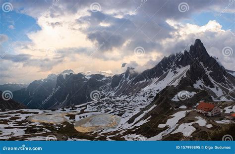 Beautiful Panoramic View of Piani Lakes and Refuge Locatelli at Sunset ...