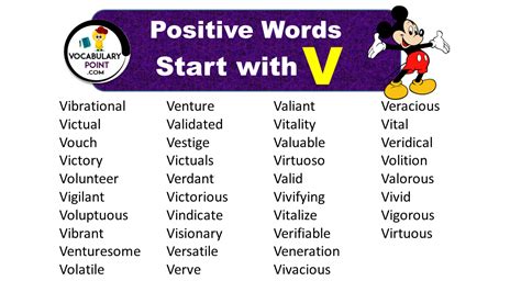 Positive Vocabulary Words That Start With V Vocabulary Point