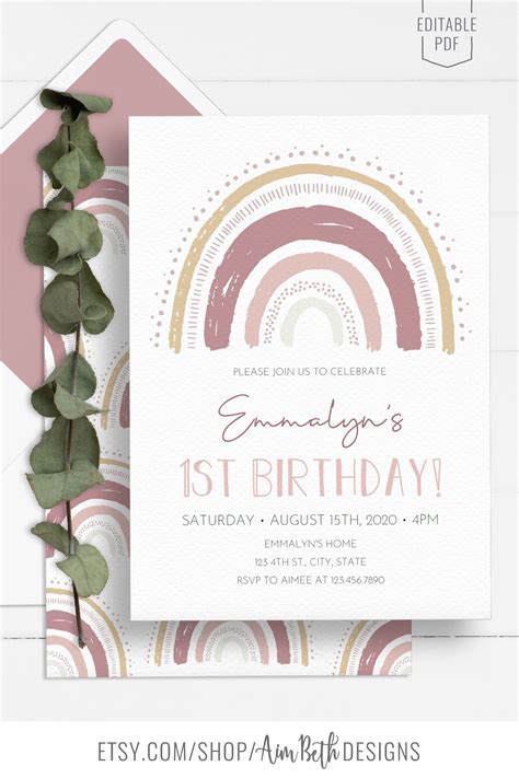 Boho Rainbow Invitation Template Free