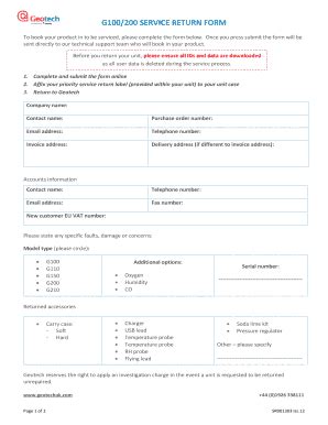 Fillable Online G Service Return Form Geotech Uk Fax Email