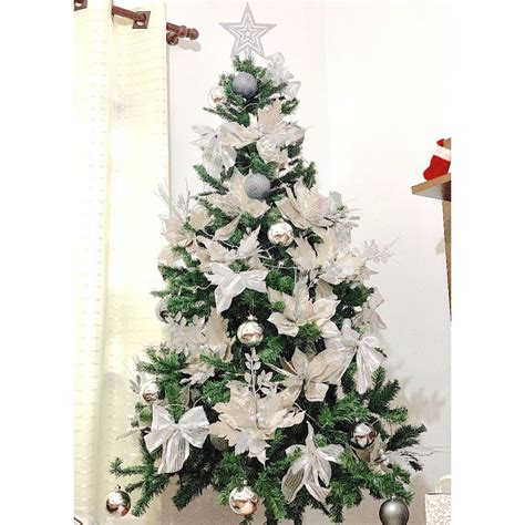 Arvore De Natal Decorada Luxo 2 10m Kit De 80 Enfeites Prata No Shoptime