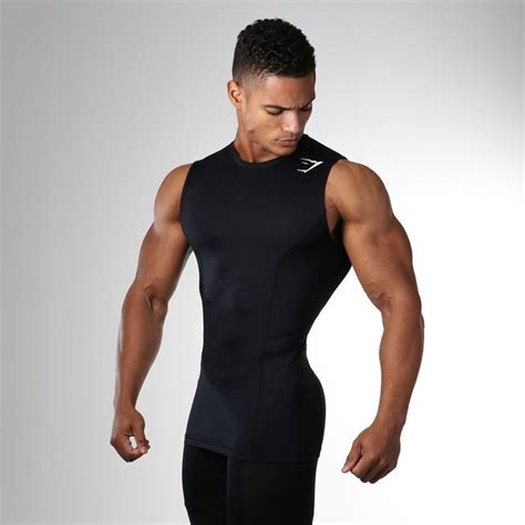 Gymshark Element Compression Sleeveless T Shirt Black Mens Outfits