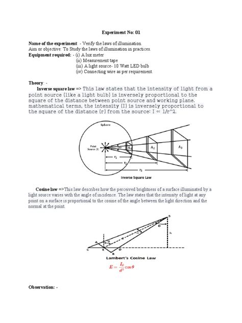 Verify Laws Of Illumination Lab I Pdf Lighting Applied And