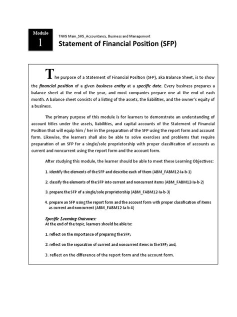 statement  financial position sfp tnhs main shs accountancy