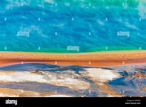 Colored Mineral Deposits At The Edge Sr Steaming Hot Spring Detail Photo Grand Prismatic