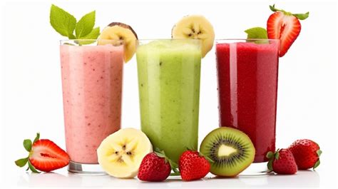 Premium Ai Image Three Different Fruit Smoothie Glasses Banana Strawberry