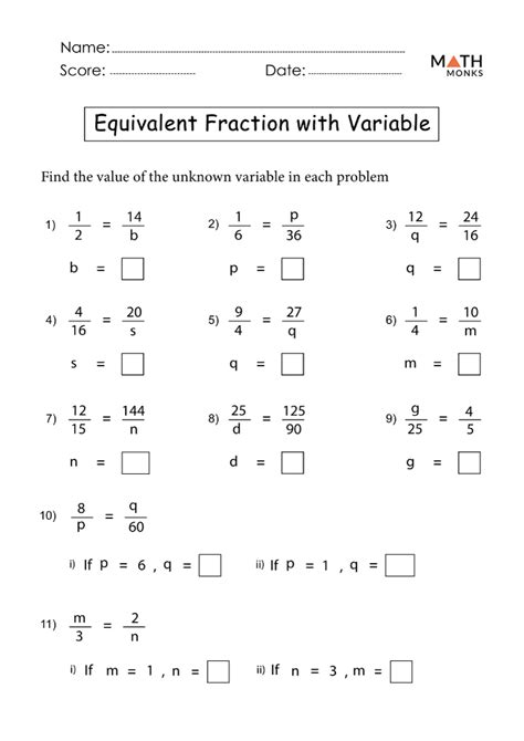 Equivalent Fractions Worksheets Math Monks