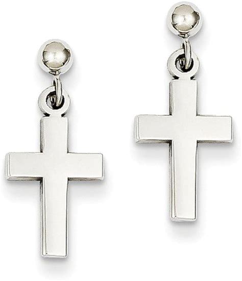 14k White Gold Polished Cross Earrings 20mm X 8mm Jewelry