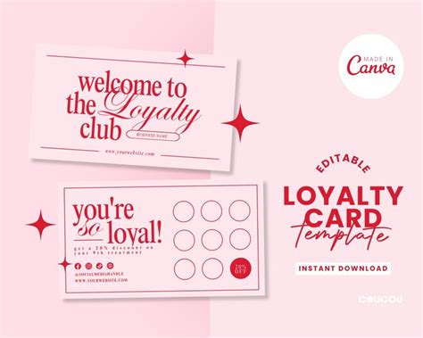 Pink Loyalty Card Template Editable Loyalty Rewards Card Design Diy