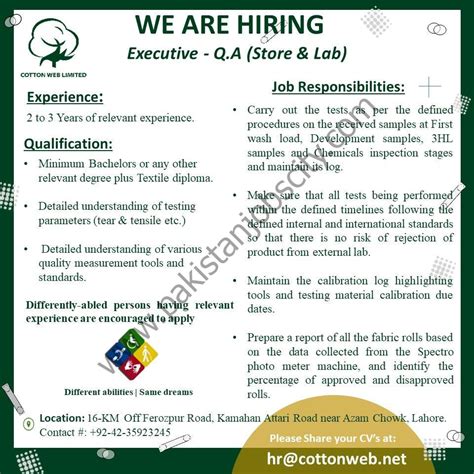 Cotton Web Limited Jobs Executive Qa Store And Lab