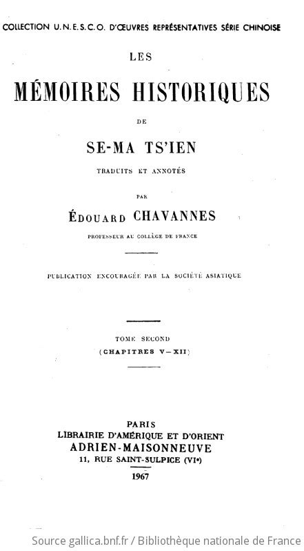 Les mémoires historiques Tome 2 de Se ma Ts ien traduits et