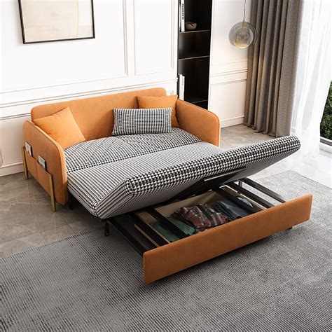 King Sleeper Sofa Orange Upholstered Convertible Sofa Living Room