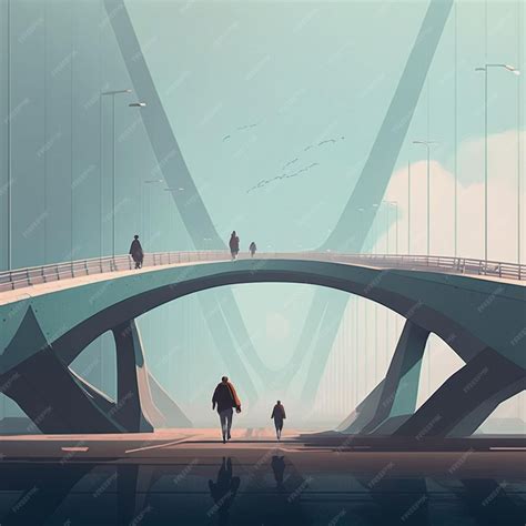 Premium Ai Image There Are People Walking Across A Bridge With A Sky