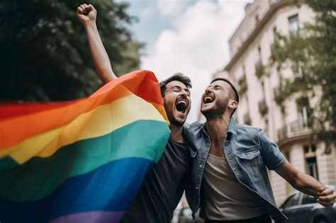 Ilustración generativa de ia de retrato de dos hombres gay enamorados y muy emocionados en las