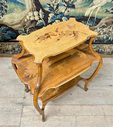 Emile Gallé Tea Table With Three Trays In Marquetry Art Nouveau