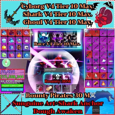 Account Blox Fruit Bounty Pirates M Lv Max Dough Awakenshark