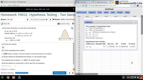 StatCrunch Hypothesis Test With Two Samples T Test YouTube