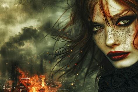 Premium Photo Mystical Female Warrior With Fiery Eyes In A Gothic