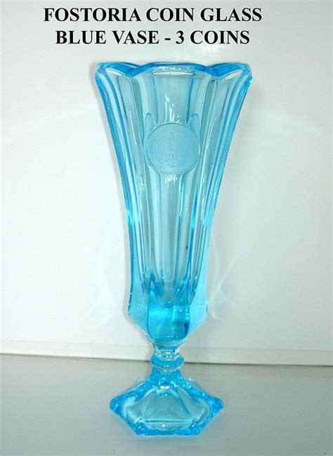 FOSTORIA Coin Glass Blue 8 Bud Vase P 3 Coins For Sale Antiques