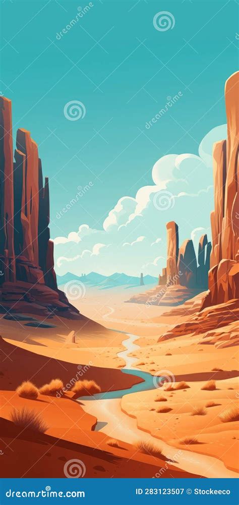 Arizona Valley And Desert Vector Illustration In Raphael Lacoste Style
