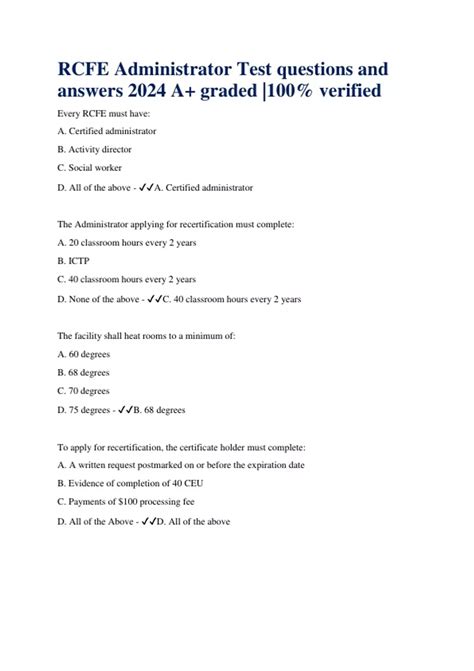 RCFE Administrator Test Questions And Answers 2024 A Graded 100