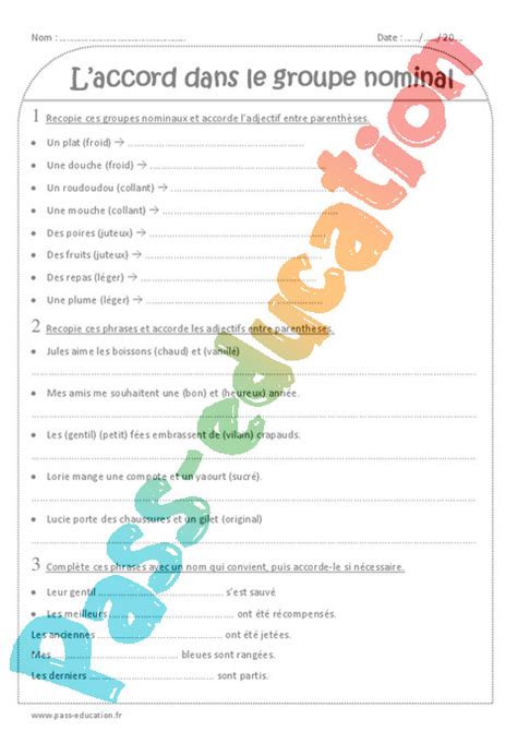 Exercice Accord Dans Le Groupe Nominal Ce