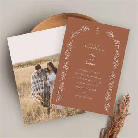 Vintage Branch Arch Boho Terracotta Wedding Invitation Zazzle