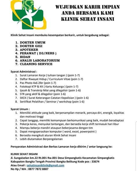 Info Loker Dokter Umum Dokter Gigi Apoteker Perawat Bidan Analis Lab