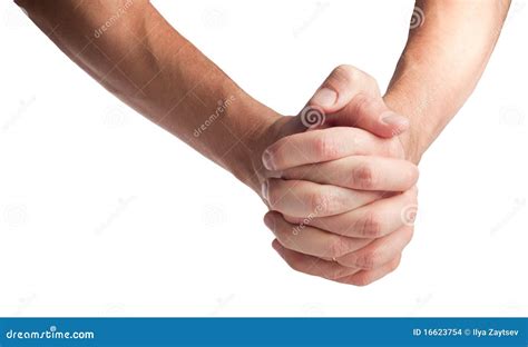 Hand Gesture Fingers Interlaced Stock Photo Image Of Palm Skin