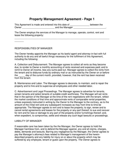 Free Printable Property Management Agreement Templates [PDF, Word]