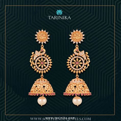 Gold Plated Peacock Jhumka From Tarinika South India Jewels