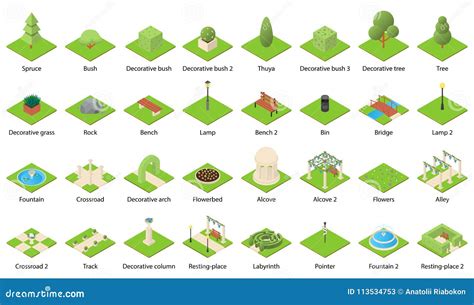 Park Nature Elements Icons Set Isometric Style Stock Vector