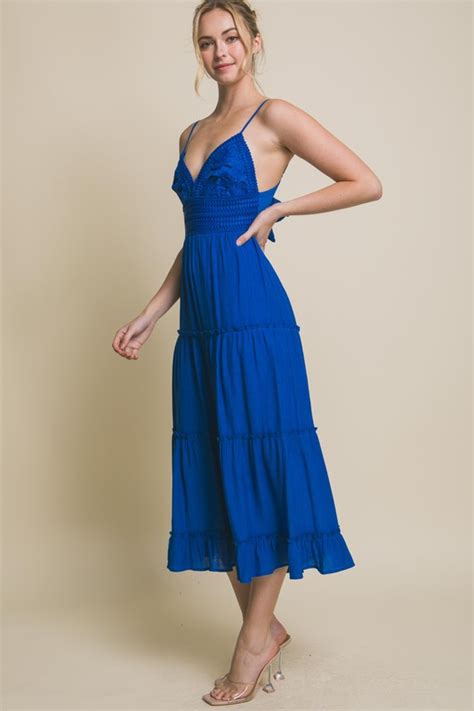 Azure Crochet Layered Panels Long Dress Aquarius Brand