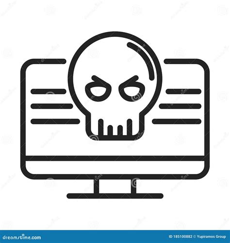 Cyber Security And Information Or Network Protection Computer Danger Problem Line Style Icon