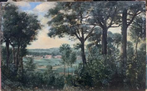 SUPERBE TABLEAU ANCIEN Huile Paysage Foret Village Arbres Barbizon XIXe