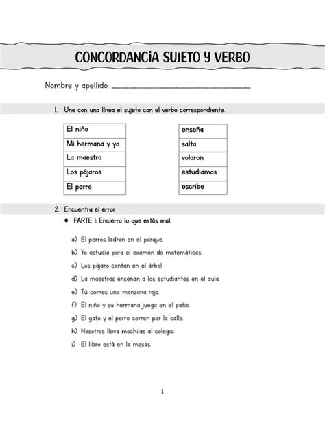 Gu A Concordancia Sujeto Y Verbo Profe Social