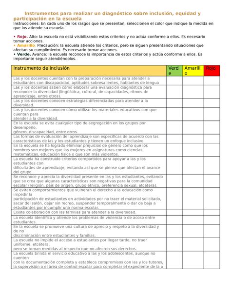 Instrumentos para realizar un diagnóstico sobre inclusión